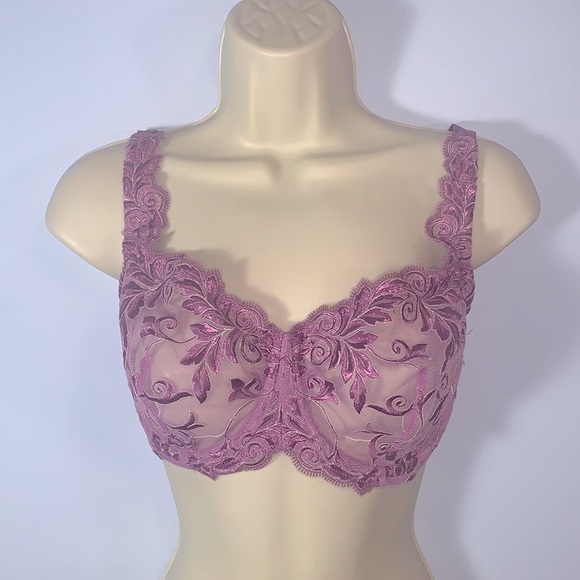 Soma sensuous unlined full bra sheer purple lace iridescent 34DD embroidered HTF - Picture 1 of 5